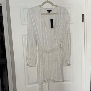Lulu's Sparkling White Long Sleeve Dress